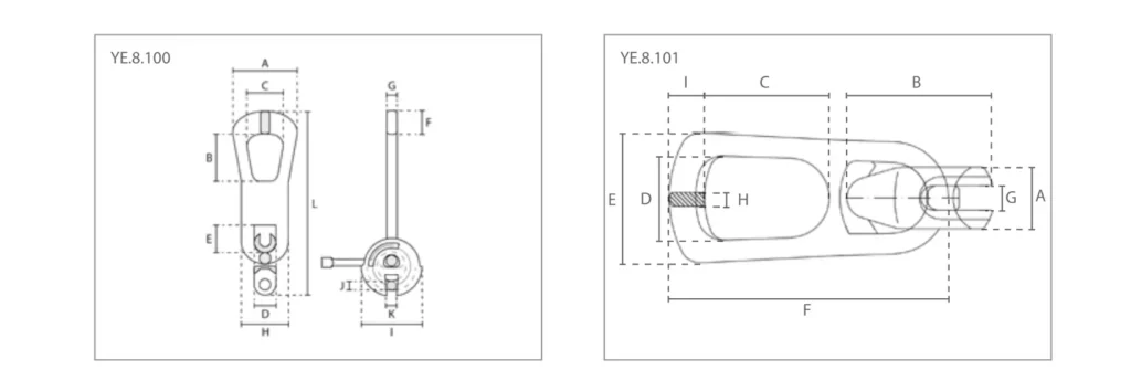 Esquemas de dimensions de los ganchos DEHA