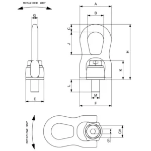 cotas y dimensiones Cáncamo Giratorio Con Articulación C811X