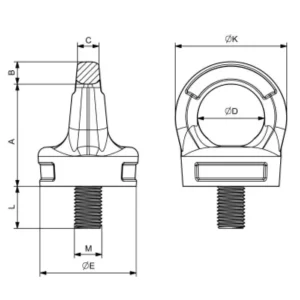 Cáncamo giratorio HQ. cotas y dimensiones