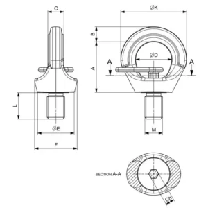 Cáncamo giratorio 807X HT cotas y dimensiones