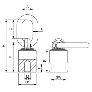 Cáncamo Giratorio Hembra Con Anilla C816X cotas y dimensiones