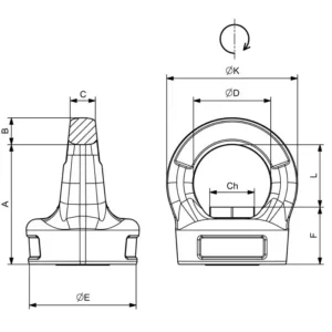 Cáncamo Hembra Giratorio H.Q.E. C810 Fx cotas y dimensiones
