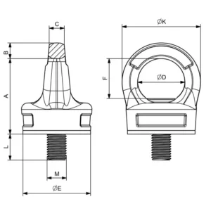 CÁNCAMO TWISTER CON COJINETE cotas y dimensiones