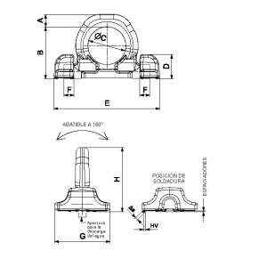 Estribo a base doble a soldar C820X cotas y dimensiones