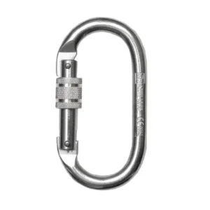 Mosquetón de cierre roscado en formato ovalado.